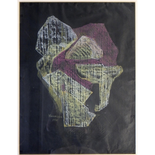 361 - Joseph Lacasse (Belgian 1894 - 1975): pastel on dark paper abstract composition similar to 