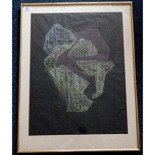 361 - Joseph Lacasse (Belgian 1894 - 1975): pastel on dark paper abstract composition similar to 