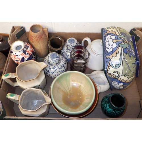 358 - Four boxes of various ceramics to include stoneware bottles, etc AF (4)