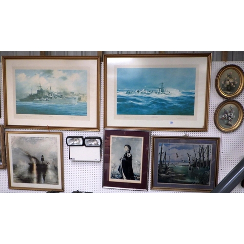 368 - H.M.S Kelley & H.M.S Cavalier signed in pencil Robert Taylor & Mountbatten of Burma prints (faded) t... 