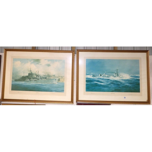 368 - H.M.S Kelley & H.M.S Cavalier signed in pencil Robert Taylor & Mountbatten of Burma prints (faded) t... 