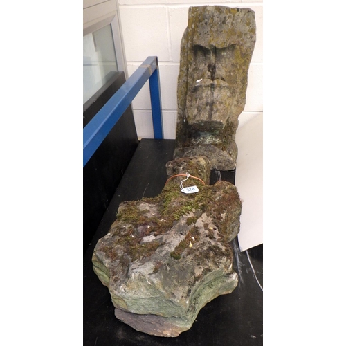 378 - Two piece of carved stone in the form of a head 55cm & Torso 60cm (2)   The Estate of Mr Darrell But... 