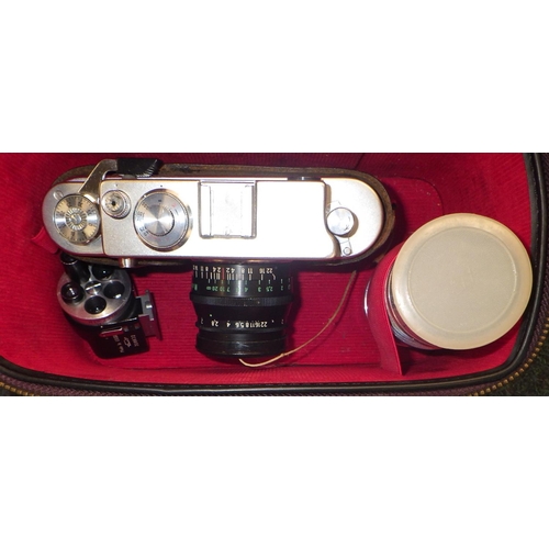 380 - A ZORKI 4K Rangefinder camera made in USSR, lens, carry case, book together with a Yashica FRI vario... 