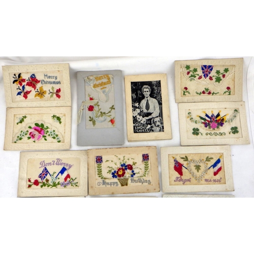 392 - A group of mainly WW1 Embroidered Silk postcards, incl an Edith Cavell example.