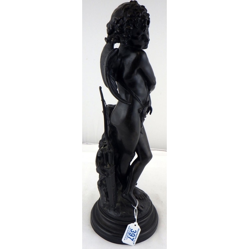 397 - Giovanni (Jean) Balloni: Cupid /Captive Love, bronze sculpture.  43cm tall.