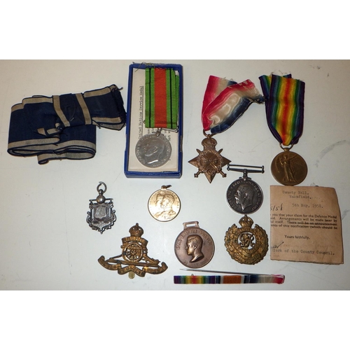 405 - A WW1 medal trio comprising a 1914-15 Star, War Medal and Victory Medal to 376 Gnr A Storey RGA, lat... 