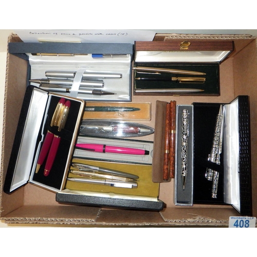 408 - A collection of pens incl Cross, Parker and Papermate, some cased.