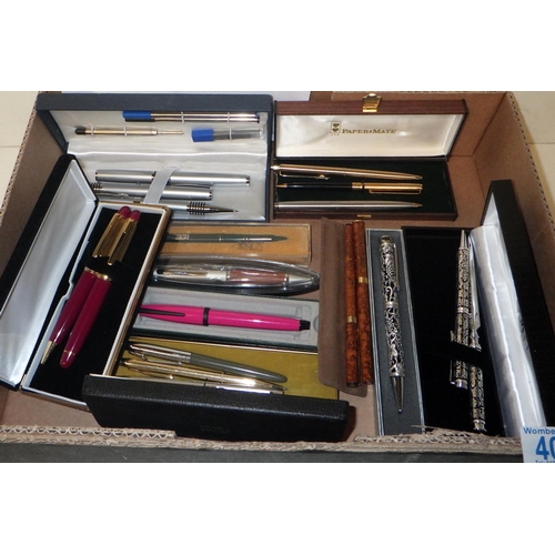 408 - A collection of pens incl Cross, Parker and Papermate, some cased.