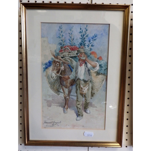 459 - Fernand Garguilo Sorrento: two watercolour studies of pastoral Italian characters, 26 x 36cm inc fra... 