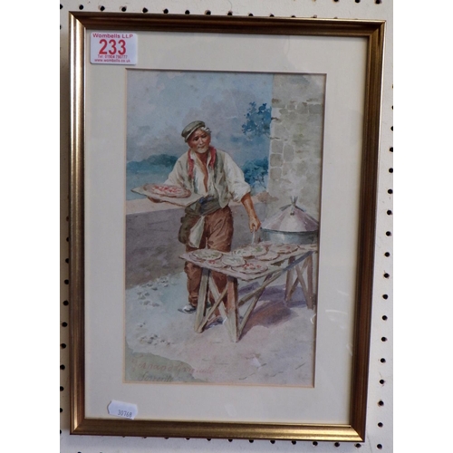 459 - Fernand Garguilo Sorrento: two watercolour studies of pastoral Italian characters, 26 x 36cm inc fra... 