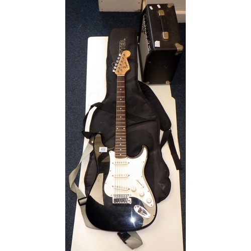 409 - Fender Squier Strat electric guitar and amp with cables