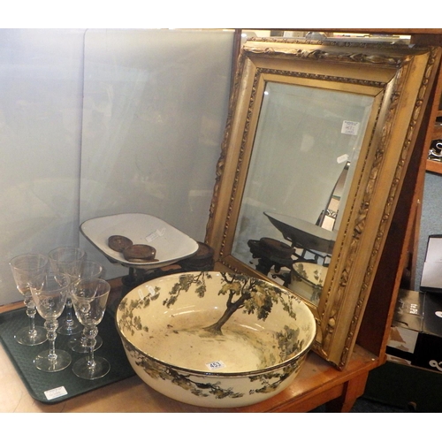 453 - Doulton washing bowl together with a set of scales, 5 glasses and a gilt framed wall mirror