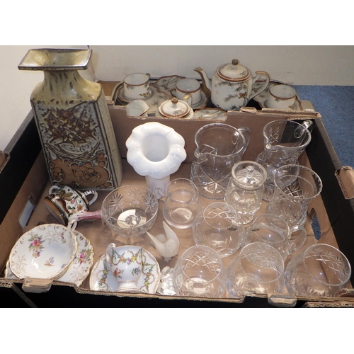 454 - A qty of misc ceramics and glass to include a Japanese part tea service, art pottery vase etc af (2)