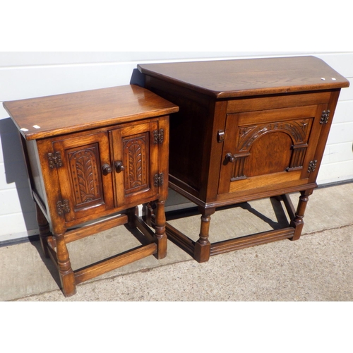 605 - A Bevan Funnell small oak cupboard together with a Credence style oak low cupboard (2)