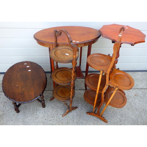 632 - Two cake stands and three occasional tables (a/f) (5)