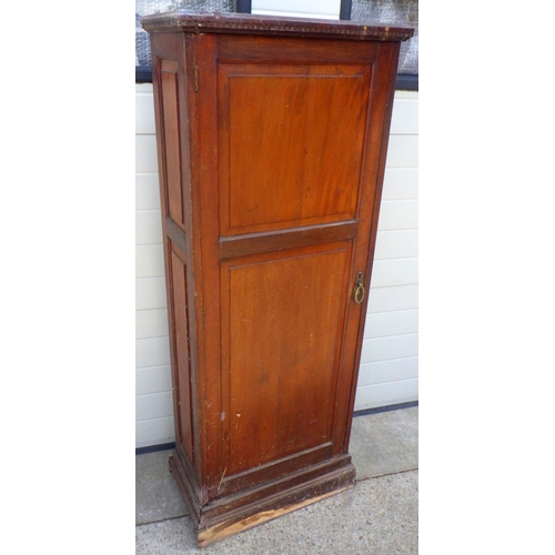 633 - An Edwardian panelled mahogany narrow cupboard, 61cm wide, base rotten (a/f)