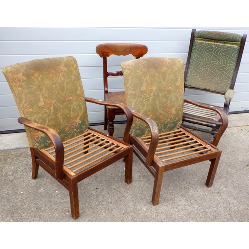 647 - Two Parker Knoll chairs, an American rocking chair & a Victorian side chair (4)