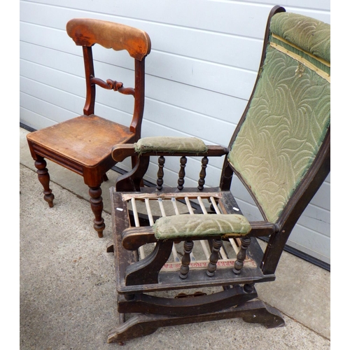 647 - Two Parker Knoll chairs, an American rocking chair & a Victorian side chair (4)