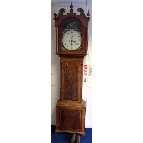 652 - A 19th cen oak & mahogany banded 8 day longcase clock with painted face, T. Brownhill, Leeds, 238cm ... 