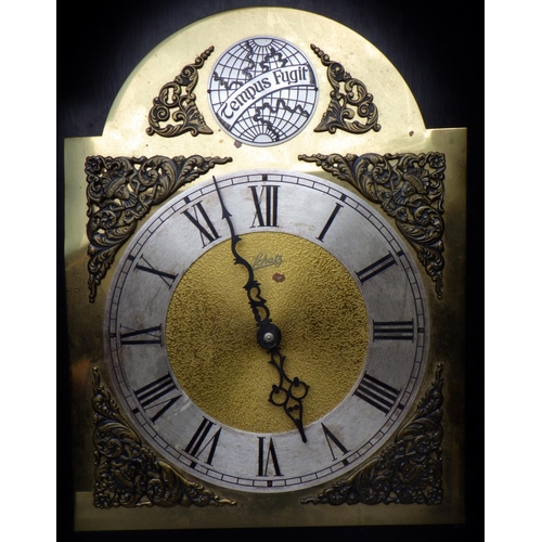 660 - A Tempus Fugit black painted longcase clock, 210cm tall