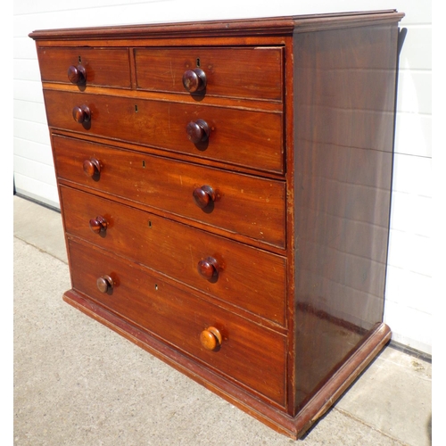 792 - A 19th cen mahogany secretaire chest of drawers, later handles & base, 104cm wide