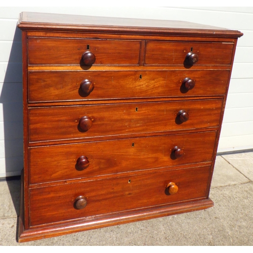 792 - A 19th cen mahogany secretaire chest of drawers, later handles & base, 104cm wide