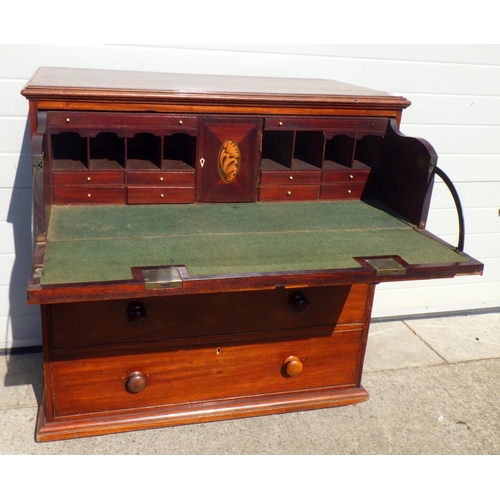 792 - A 19th cen mahogany secretaire chest of drawers, later handles & base, 104cm wide