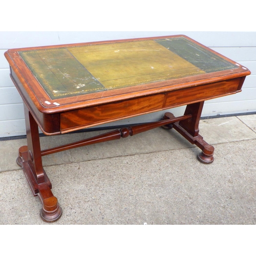 822 - A Victorian mahogany writing table with green leather inset top,  marked, 123cm wide