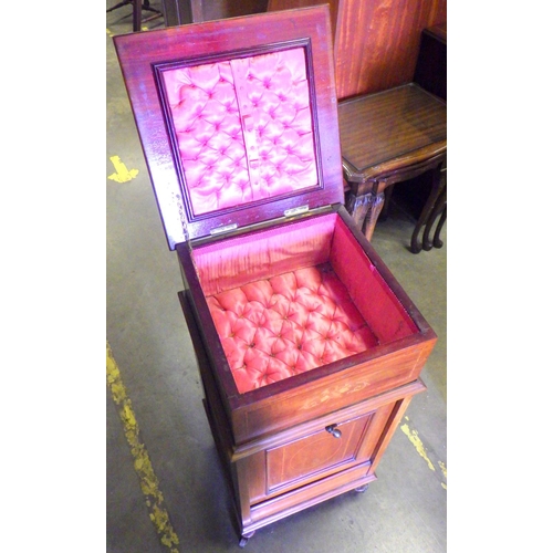 824 - An Edwardian mahogany & inlaid purdonium with sewing box top, 79cm tall