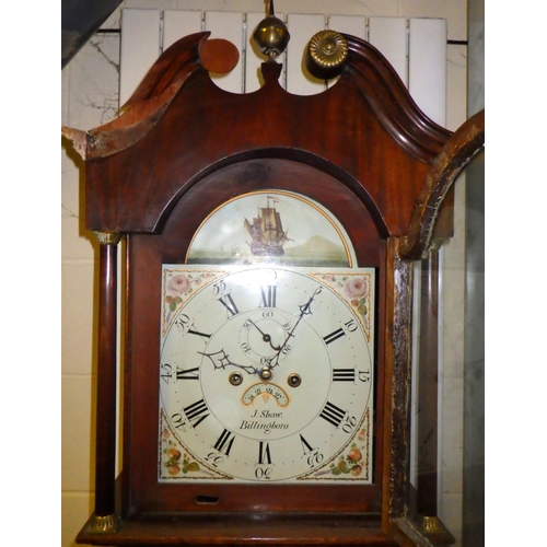 840 - A 19th cen mahogany 8 day longcase clock, J. Shaw, Billingboro, damage to moulding and feet