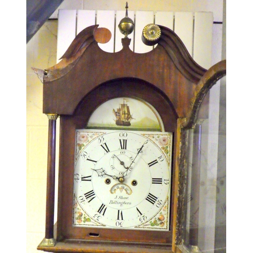 840 - A 19th cen mahogany 8 day longcase clock, J. Shaw, Billingboro, damage to moulding and feet