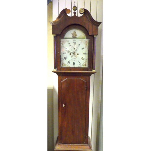 840 - A 19th cen mahogany 8 day longcase clock, J. Shaw, Billingboro, damage to moulding and feet