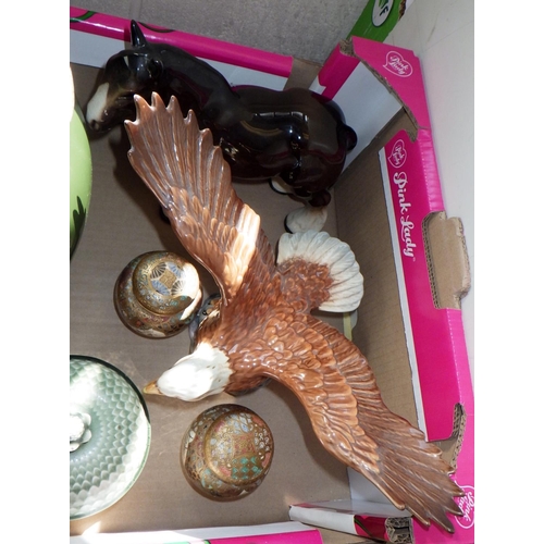 20 - A Beswick eagle, a/f restored; other ceramics incl a pair of Satsuma jars.  Some A/F