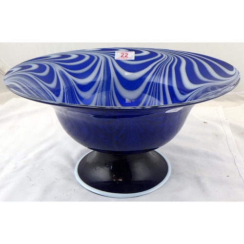 22 - A pedestal bowl, blue and white glass; paperweights incl Whitefriars 1953 Coronation interest; other... 