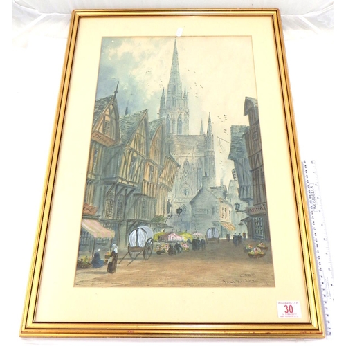 30 - Caen, pastel bearing signature Paul Braddon (1864 - 1938).  34 x 53cm.