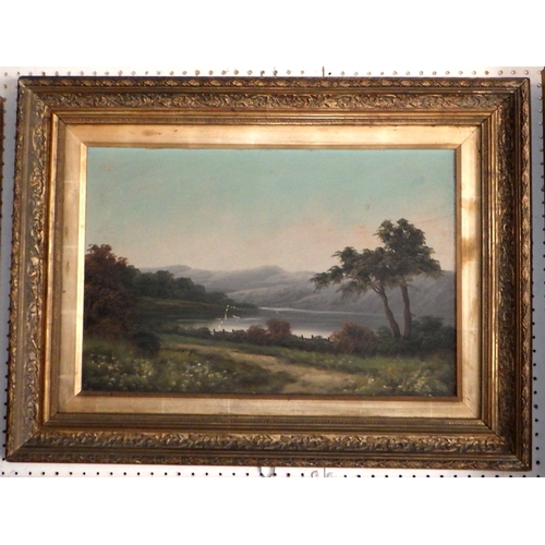 40 - River view landscapes, a pair of paintings on canvas signed D Baines, early 20th cent, 40 x 60cm; an... 