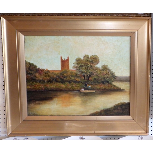 40 - River view landscapes, a pair of paintings on canvas signed D Baines, early 20th cent, 40 x 60cm; an... 