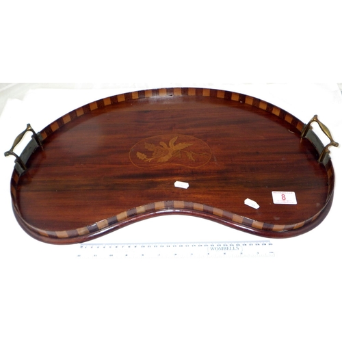 8 - A kidney shaped inlaid tray, early 20th cent