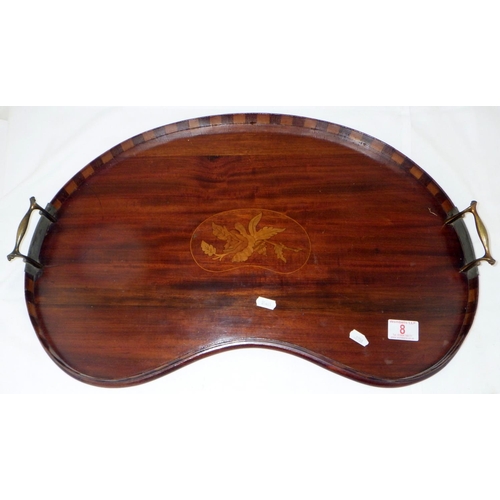 8 - A kidney shaped inlaid tray, early 20th cent