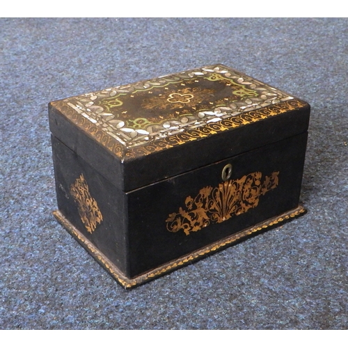 46 - A 19th C lacquered tea caddy 19cm wide