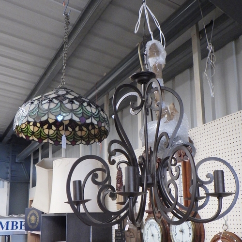 98 - A hanging ceiling light together with a stained glass shade (2)