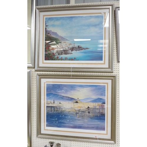 96 - Two large framed Randal Leigh prints together with a Jose Barbera deserted beach print (3)