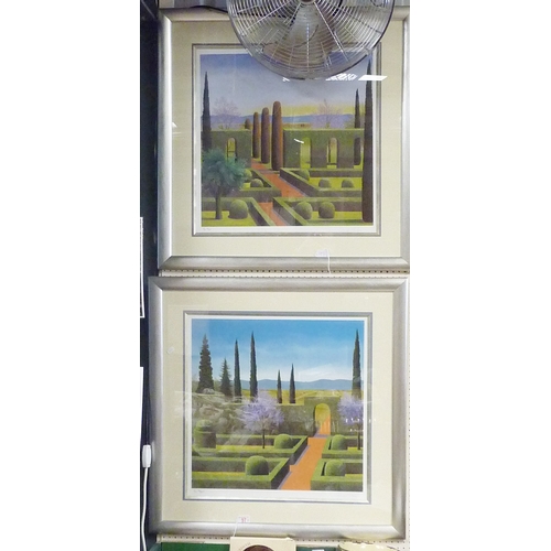 97 - Two Large Astrid Preston garden framed garden scene prints