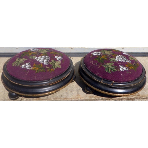 689 - A pair of late Victorian ebonised footstools, a/f