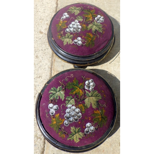 689 - A pair of late Victorian ebonised footstools, a/f