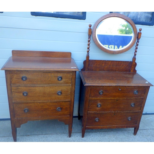 693 - A 1930's oak chest of drawers 77cm wide, together with a dressing chest (2)