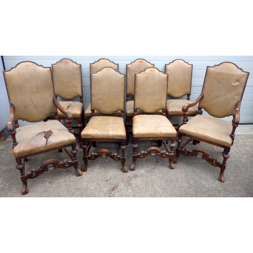 721 - A set of eight upholstered walnut 1930's dining chairs, a/f worm