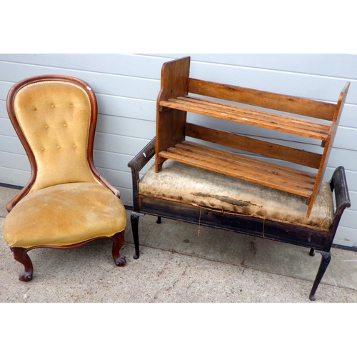 723 - A Victorian spoonback nursing chair, duet stool and a shoe rack (3)