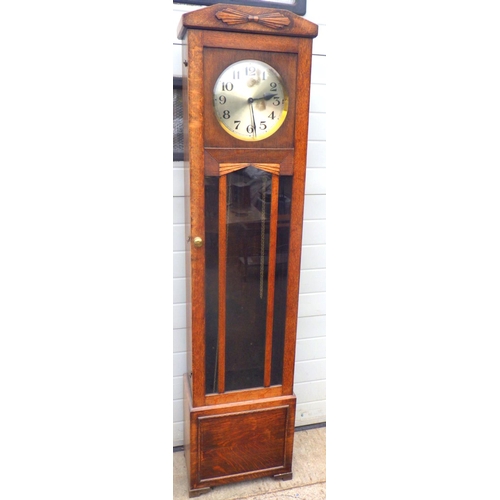 727 - A 1930's oak 3 weight longcase clock, 192cm tall