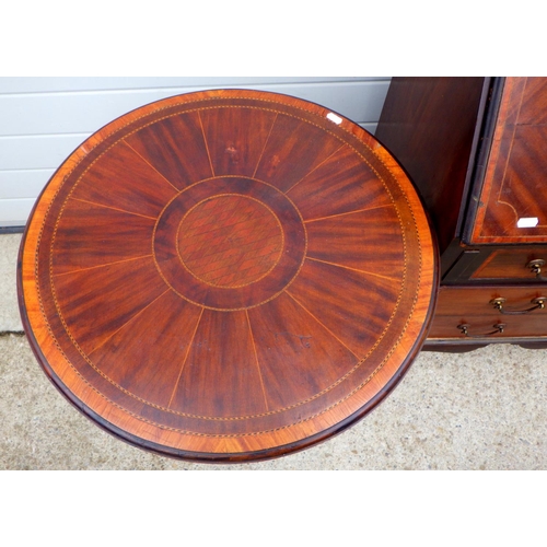 736 - An Edwardian mahogany bureau on cabriole legs together with a circular occasional table (a/f) (2)